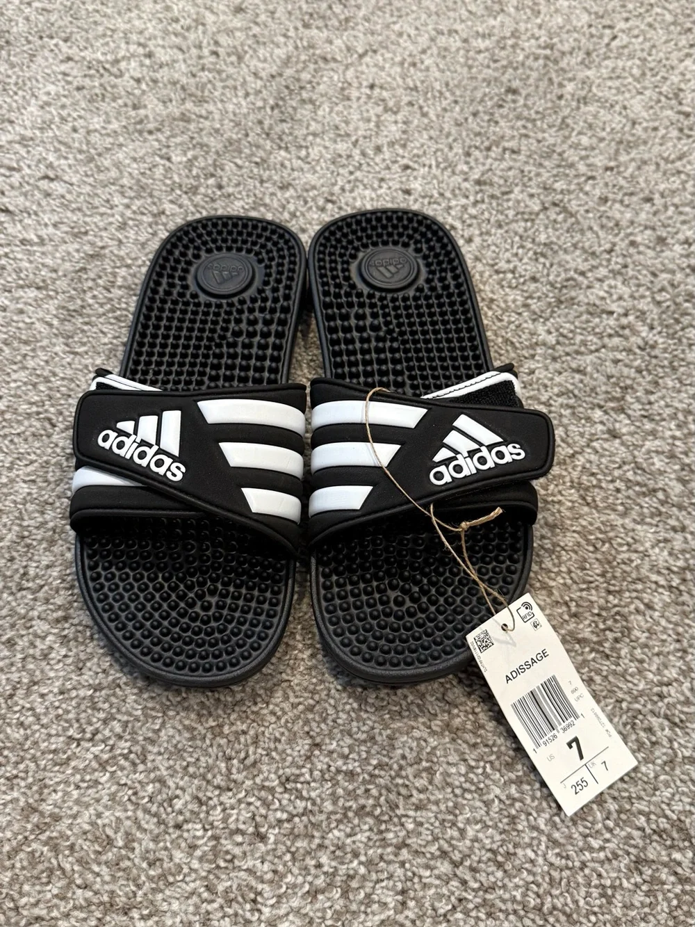 adidas Black & White Adissage Slide Sandals for Men - Picture 1 of 2